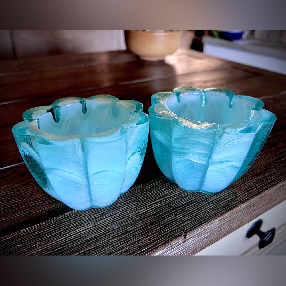 Ecoglass Aqua swirl art Glass Candle Holders